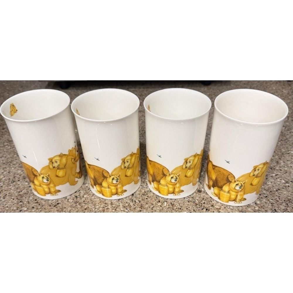Dunoon Honey Bears Cherry Denman Fine Bone‎ China Mugs Set of 4 England VTG